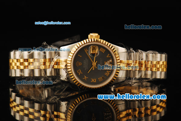 Rolex Datejust Automatic Movement ETA Coating Case with Gold Bezel and Gold Roman Numerals - Click Image to Close